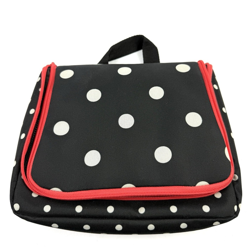 Reisenthel Hanging Organizer Toiletry Bag Black White Red Polka Dots Travel Case